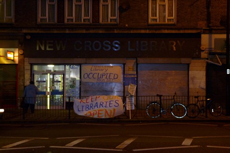 Banners outside New Cross library occupation, 5 Feb 2011, 22.00